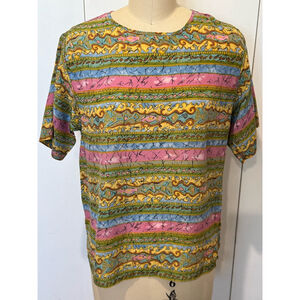vintage Robbie Bee silk short sleeve blouse Size M Multi-color print